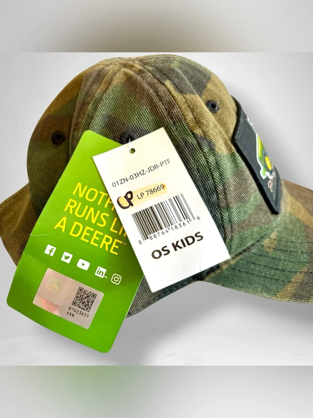 John Deere Kids Camo Tractor Patch Hat/Cap Adjustable